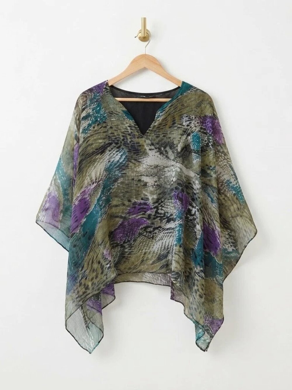 Dilemma Poncho Womens OS Multi Abstract Silk Blend Kaftan Boho Wearable Art Top